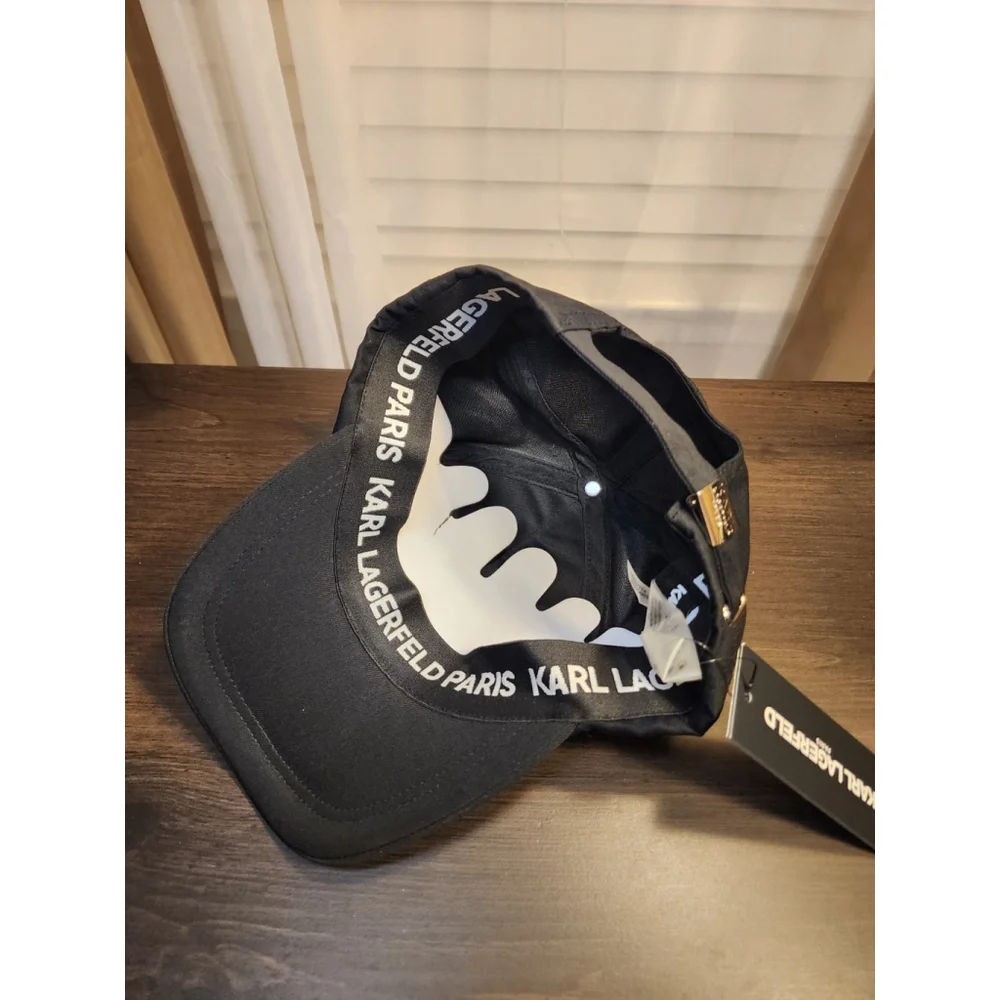 Karl Lagerfeld Rock and Roll Embellished Baseball Hat Cap Beanie - Black - Picture 12 of 16